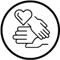 Icon showing two hands and a heart together.