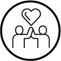 Icon showing two people holding hands above their shoulders with a heart above the hands.