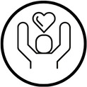 Icon showing a person worshipping God by having raised hands and a heart above.